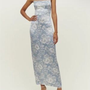 Reformation Frankie Silk Blue Floral Women's Dress